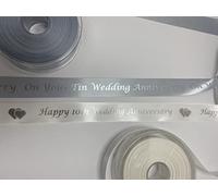 Special Anniversary Printed Ribbon with Metallic Print 25mm x 1 Metre Length (Tin onto Silver)