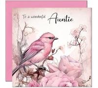 Special Aunt Pink Birthday Card Ladies - Pink Bird Tree Floral Design Female Birthday Cards for Aunt