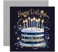 Special Birthday Card for Brother - Birthday Greeting Cards for Him - Navy Blue and Gold Birthday Cake Artwork Birthday Cards for Men - Stylish and Traditional Male Birthday Cards for Family