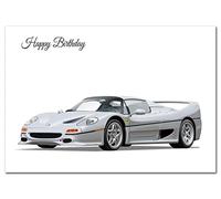 Special Birthday Card for Men - 2003 Italian F50 Sports Motor Car - Male Greeting Card - Male Happy Birthday Best Wishes All Ages - Unique Unusual Cool Vector Art for him - Blank Inside - Made in UK