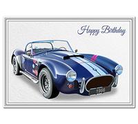 Special Birthday Card for Men Teenage Boys - Classic Cobra Car Greeting - Male Happy Bday Best Wishes all Ages - Unique Unusual Cool Vector Art for him - Blank inside - Eco-friendly - Made in UK