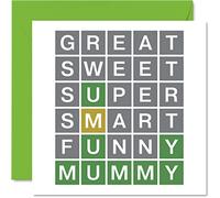 Special Birthday Cards for Mum - Word Puzzle Quiz Smart Funny - Happy Birthday Card for Mum Mother from Son Daughter, 145mm Mother's Day Greeting Cards Mama Mom Mam Mammy