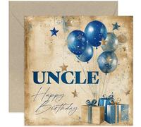 Special Birthday Cards for Uncle, Stylish Gifts for Him, Navy Blue Balloons and Wrapped Presents Design, Premium Male Celebration Card for Men - Blank Inside