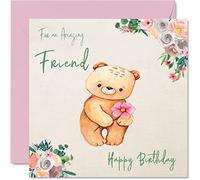 Special Birthday Cards for Women Her - Floral Teddy Bear - Happy Birthday Card for an Amazing Friend Bestfriend Colleague, 145mm Ladies Cute Pretty Flowers Bday Greeting Cards