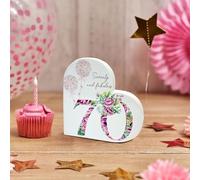 Special Birthday Ceramic Heart Block - White Floral & Balloon Design - Freestanding Keepsake Gift (Available for 21st, 30th, 50th, 70th) (70th Birthday)
