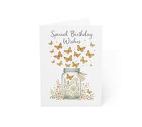 Special Birthday Wishes Card - 6x8 Inch UK Made Birthday Greeting Card, Blank Inside, 350gsm Recyclable Cardstock, Butterfly & Floral Jar Design, Includes White Envelope (Single Card)