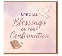 Special Blessings on Your Confirmation Card - Religious Dove and Bible Illustration - Christian Confirmation Congratulations Card - Blank Inside