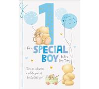 Special Boy 1st Birthday Card, Teddy Bear Design, Blue and White