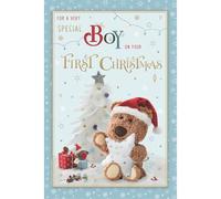 Special Boy's First Christmas Card - Barley Bear and Christmas Tree Embossed with Foil Details - By ICG