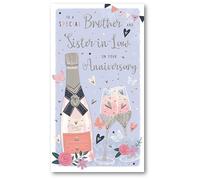 Special Brother and Sister-in-Law Anniversary Card - Champagne Glasses, Flowers and Butterflies with an Embossed Foil Finish - Eco-Friendly - by ICG