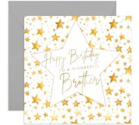 Special Brother Birthday Card - Gold Foil Star Birthday Card for Brother from Parents - Adult, Teenager or Child - Male Birthday Cards for Him - Contemporary Star Design | Blank Inside Envelope