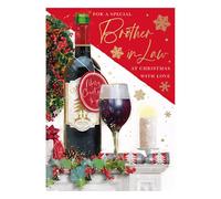 Special Brother in Law Christmas Card - Wine Bottle Design, Gold Foil Finish, Made in the UK