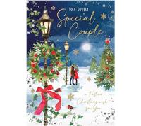 Special Couple Christmas Card - Couple Walking in the Snow - Artistic Festive Design - Special Finishes and Illustrated Insert Leaf - Made in the UK