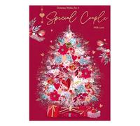 Special Couple Christmas Card - Floral Tree, Love Hearts and Robins - Artistic Festive Design - Special Finishes - Made in the UK - Eco-Friendly