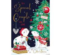Special Couple Christmas Card - Polar Bears and Christmas Tree - Contemporary Artistic Festive Design - Special Finishes and Illustrated Insert Leaf - Made in the UK