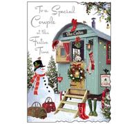 Special Couple Christmas Card - Snowman and Dog - Artistic Festive Design - Special Finishes and Illustrated Insert Leaf - Made in the UK
