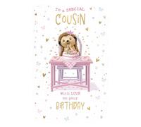 Special Cousin Birthday Card, Hedgehog Cake Design, Artistic Finish, UK Made