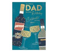 Special Dad Birthday Card - Celebrate in Style Wine Glasses and Bottles Embossed with Foil Details - Eco-Friendly and Recyclable - by Words 'n' Wishes