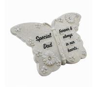 Special Dad Memorial Butterfly Stone Grave Ornament 15cm Weatherproof Resin Garden Tribute Plaque with Floral Detail Crystal Accents Remembrance Gift for Cemetery Headstone Memorial Garden