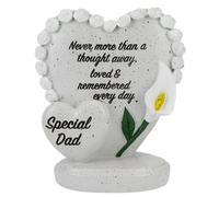 Special Dad Memorial Double Heart Ornament with Rose Border & White Lily - Stone-Effect Standing Grave Decoration & Plaque with Inscription - Graveside, Cemetery & Garden Tribute Remembrance Keepsake
