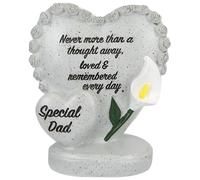 Special Dad Memorial Double Heart Ornament with Rose Border & White Lily - Stone-Effect Standing Grave Decoration & Plaque with Inscription - Graveside, Cemetery & Garden Tribute Remembrance Keepsake
