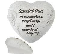 Special Dad Memorial Heart Ornament with Diamantes & Embossed Roses - Graveside Grave Decoration, Cemetery Ornament, Sympathy Gift for Dad - Funeral Remembrance Tribute Stone Effect Keepsake