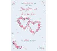 Special Daughter and Son-in-Law Anniversary Card - Floral Love Hearts Embossed with Foil Details - by ICG