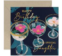 Special Daughter Birthday Cards - Cocktails and Flowers Birthday Card for Women - 21st 30th 40th Birthday Cards for Daughter - Stylish Beautiful Gold Foil Birthday Card for Her | Blank Inside