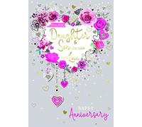 Special Days Daughter & Son In Law Happy Anniversary Heart & Flower Design Card Lovely Verse