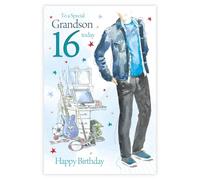 Special Days Grandson 16 16th Happy Birthday Young Men & City Design Card with a Lovely Verse