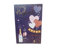 Special Days Husband Happy Anniversary Heart Balloons & Champagne Design Card Lovely Verse