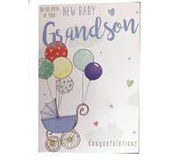 Special Days On The Birth Of Your New Baby Grandson Pram Balloons Design Greeting Card
