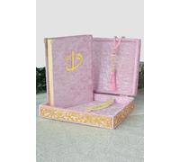 Special Elegant Velvet Covered Decorative Box, Velvet Covered Quran Book in Arabic and Prayer Beads, Islamic Decorations for Home, Muslim Home & Table Decor, Perfect Islamic Ramadan Eid Gifts, Pink