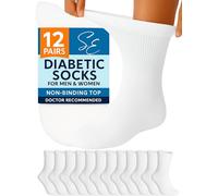 Special Essentials 12 Pairs Cotton Diabetic Ankle Socks - Non-Binding With Extra Wide Top For Men and Women, White, Large