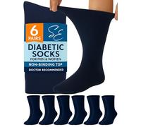 Special Essentials Diabetic Socks for Men & Women - 6 Pairs of Non-Binding Moisture-Wicking Neuropathy Socks - Crew Length, Navy, Medium