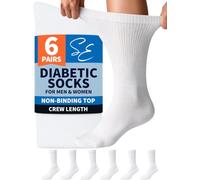 Special Essentials Diabetic Socks for Men & Women - 6 Pairs of Non-Binding Wide Top Cotton Neuropathy Socks - Crew Length, White, Large
