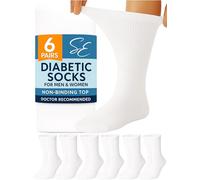 Special Essentials Diabetic Socks for Men & Women - 6 Pairs of Non-Binding Wide Top Cotton Neuropathy Socks - Crew Length, White, Large