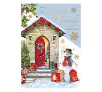 Special Family Christmas Card - Festive House and Snowman Design - Artistic Design - Special Finish - Made in the UK - Eco-Friendly