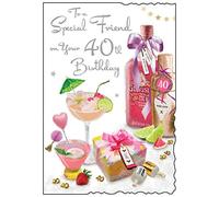 Special Friend 40th Birthday Card - Pink Gin Cocktail with Embossed Silver Foil 9x6.25