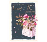 Special Friend 70th Birthday Card - Age 70 - Floral Feminine Design - Special Finish and Illustrated Insert Leaf - Made in the UK - Eco-Friendly