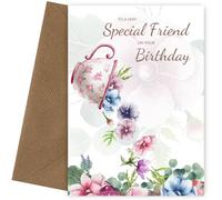 Special Friend Birthday Card Female Adult - Traditional Floral Bday Cards for Her with Lovely Words - Birthday Card for Female Special Friend - 30th 40th 50th 60th 70th 80th 90th