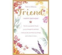 Special Friend Birthday Card - Gold Foil Finish - Watercolour Flowers - from The Simply Traditional Range (Ukg-609714)