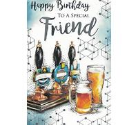 "Special Friend Birthday Card - Pub Theme, Male Greeting Card with Sentimental Verse, Premium Quality with Silver Foil Finish & Insert - Large 9x6 Inch Celebration Card"