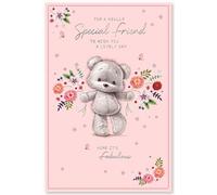 Special Friend Birthday Card with Teddies, Flowers, 15cm x 23cm, Embossed Design, Sentiment Inside