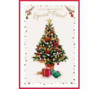 Special Friend Christmas Card - Christmas Tree & Gifts with Gold Foil 7.5x5.25"