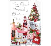 Special Friend Christmas Card - Festive Cocktails - Artistic Design - Special Finishes and Illustrated Insert Leaf - Made in the UK