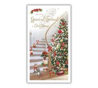 Special Friend Christmas Card - Very Special Friend - Festive Tree and Cat - Artistic Design - Special Finishes and Illustrated Insert Leaf - Made in the UK - Eco-Friendly