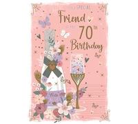 Special Friend Female 70th Milestone Birthday Card - Age 70 - Bottle of Champagne with an Embossed Foil Finish - by ICG