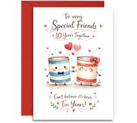 Special Friends 10th Anniversary Card - Cute Tin Cans and Hearts Design - 10th Tin Anniversary Card - A5 Size Card with Red Envelope