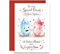 Special Friends 15th Anniversary Card - Cute Crystal Rock and Hearts Design - 15th Crystal Anniversary Card - A5 Size Card with Red Envelope